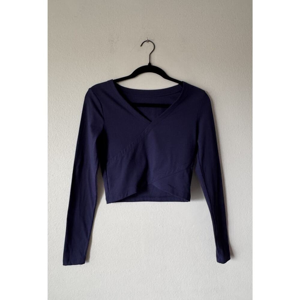 Lorna Jane Women’s Blue Long Sleeve Crop Top Gym Workout Dance V Neck Sexy